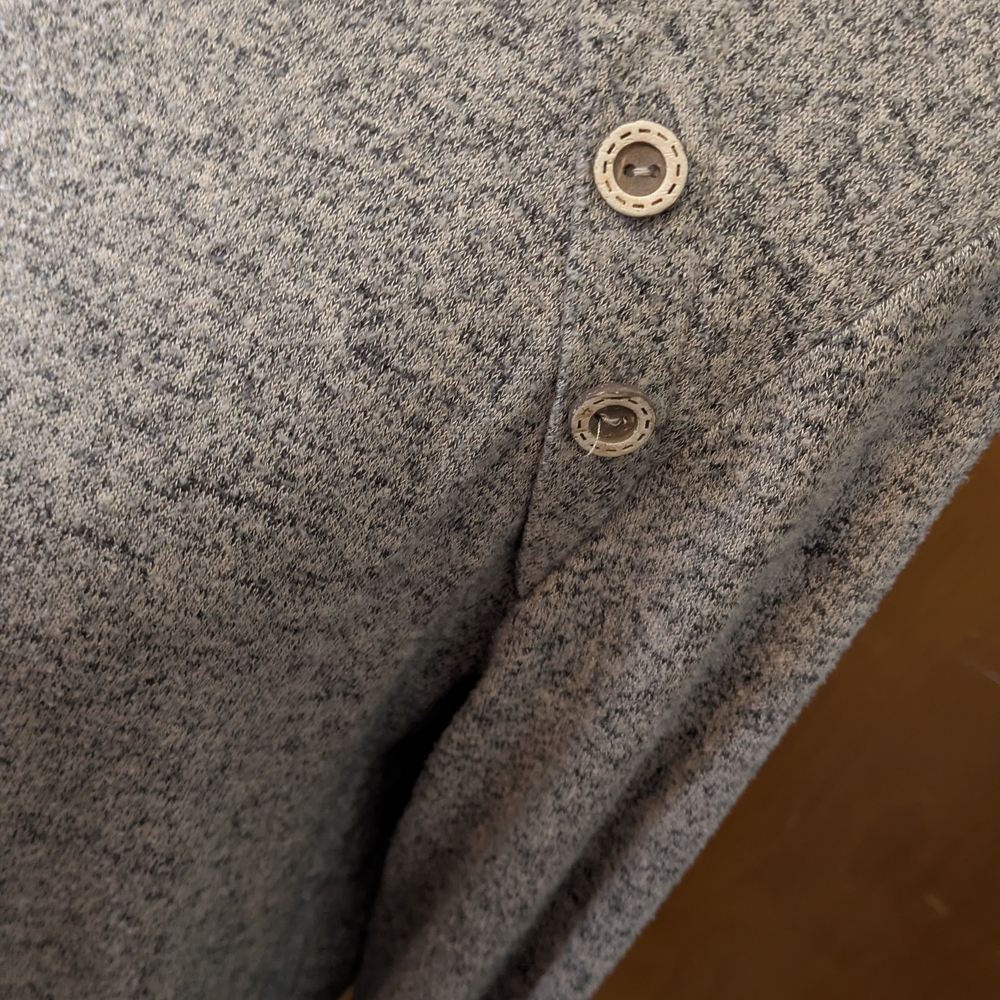 Women's Gray Long Sleeve Top, Brown Faux Suede Elbow Patches - Picture 2 of 7